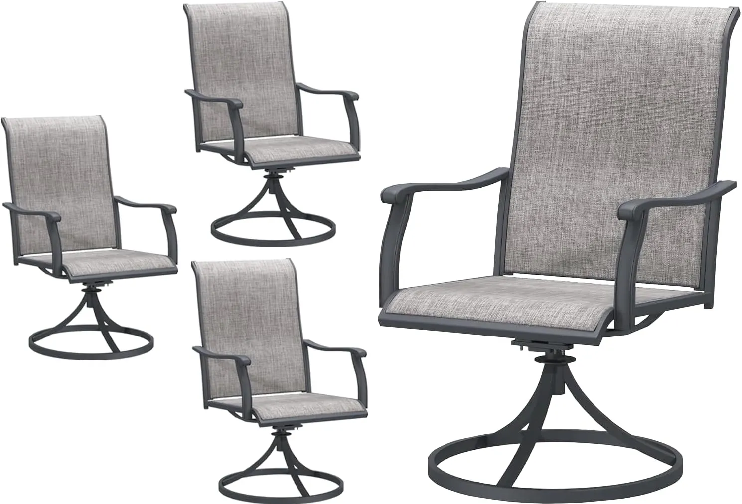 Patio Swivel Chairs Outdoor Swivel Rocker Dining Chairs with All Weather Textilene High Back Metal Frame for Backyard Deck Lawn Garden (Gray, Set of 4)