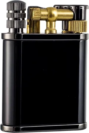 Permanent Match Lighter Trench Lighter Soft Flame Antique Rocker Arm Flint Wheel Kerosene Lighter 2 in 1 Vintage Kerosene Lighter(Black)