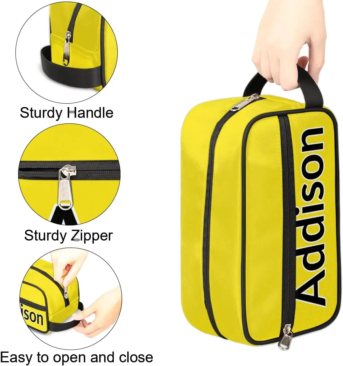 Personalized Toiletry Bag for Women Custom Name Waterproof Cosmetic Makeup Bag Shaving Bag for Men Bathroom Travel Storage Bags with Handle for Work, Bright Yellow