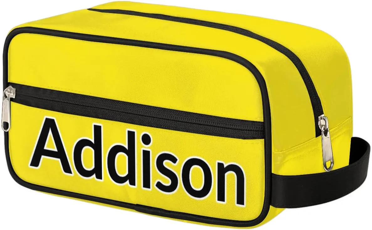 Personalized Toiletry Bag for Women Custom Name Waterproof Cosmetic Makeup Bag Shaving Bag for Men Bathroom Travel Storage Bags with Handle for Work, Bright Yellow