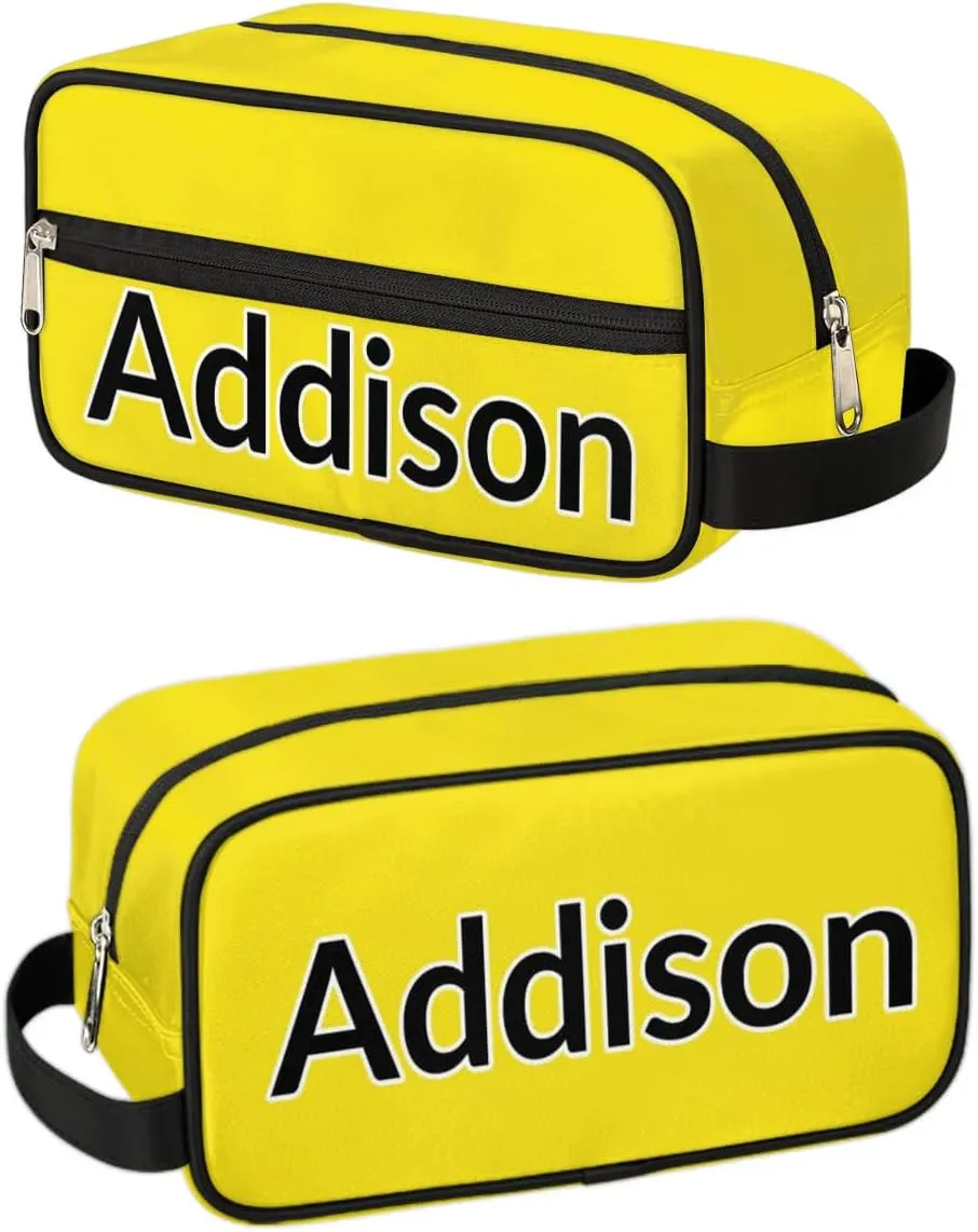 Personalized Toiletry Bag for Women Custom Name Waterproof Cosmetic Makeup Bag Shaving Bag for Men Bathroom Travel Storage Bags with Handle for Work, Bright Yellow
