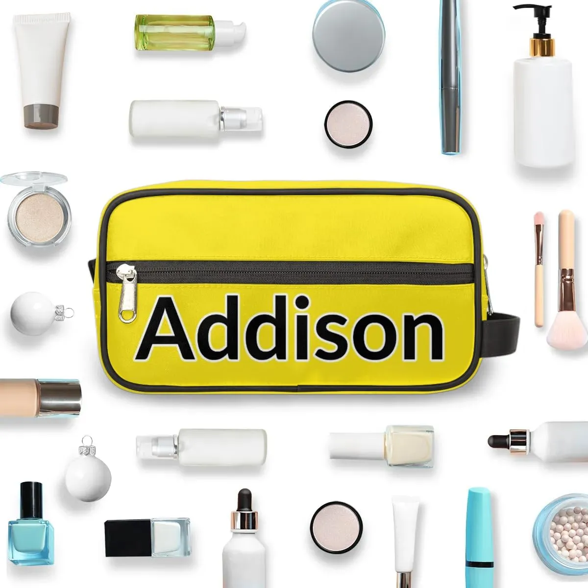 Personalized Toiletry Bag for Women Custom Name Waterproof Cosmetic Makeup Bag Shaving Bag for Men Bathroom Travel Storage Bags with Handle for Work, Bright Yellow