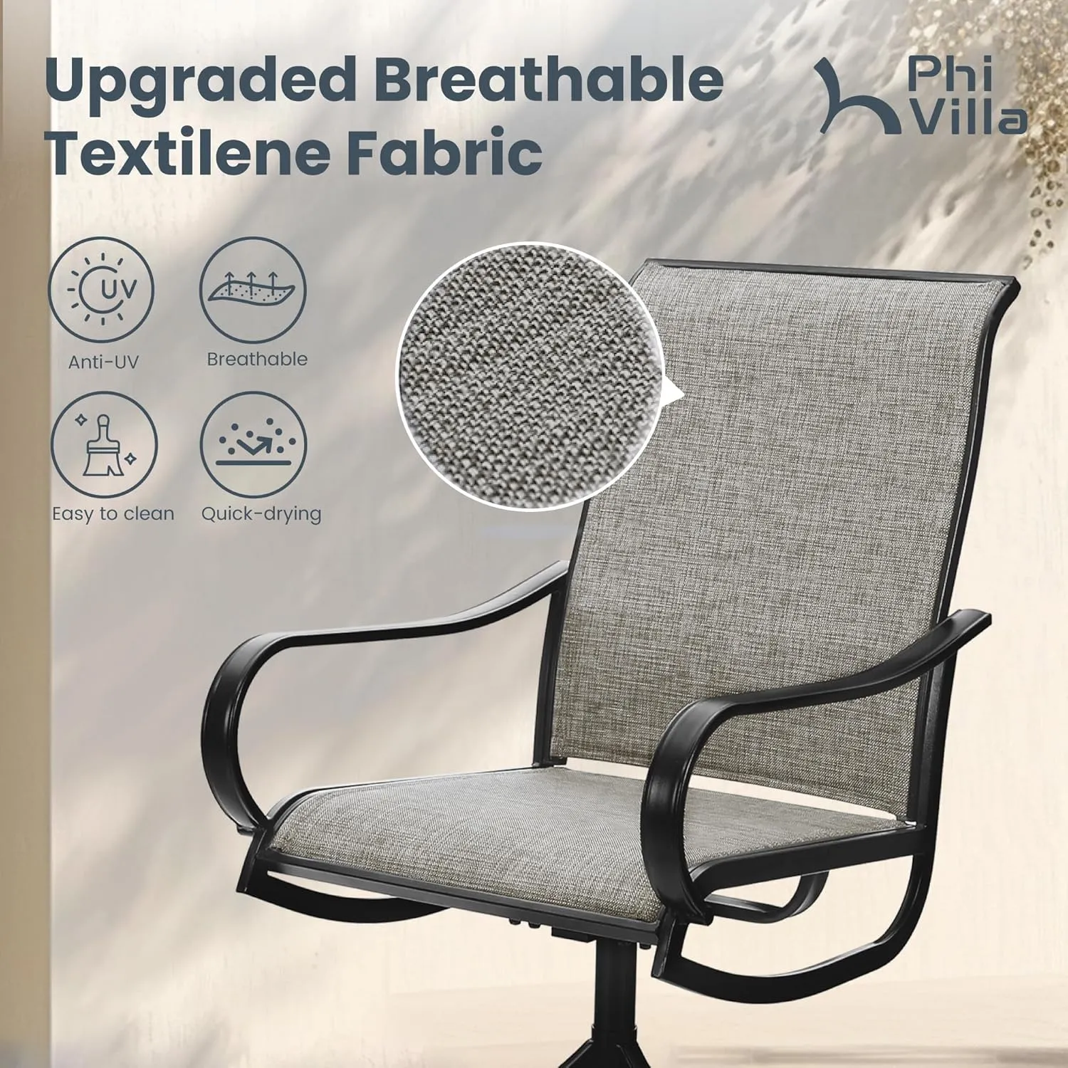 PHI VILLA Patio Swivel Dining Chairs Set of 2, Outdoor Metal Chair with Textilene Mesh Fabric, Patio Chair with Armrest, Black Frame for Patio Deck Garden