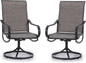 PHI VILLA Patio Swivel Dining Chairs Set of 2, Outdoor Metal Chair with Textilene Mesh Fabric, Patio Chair with Armrest, Black Frame for Patio Deck Garden