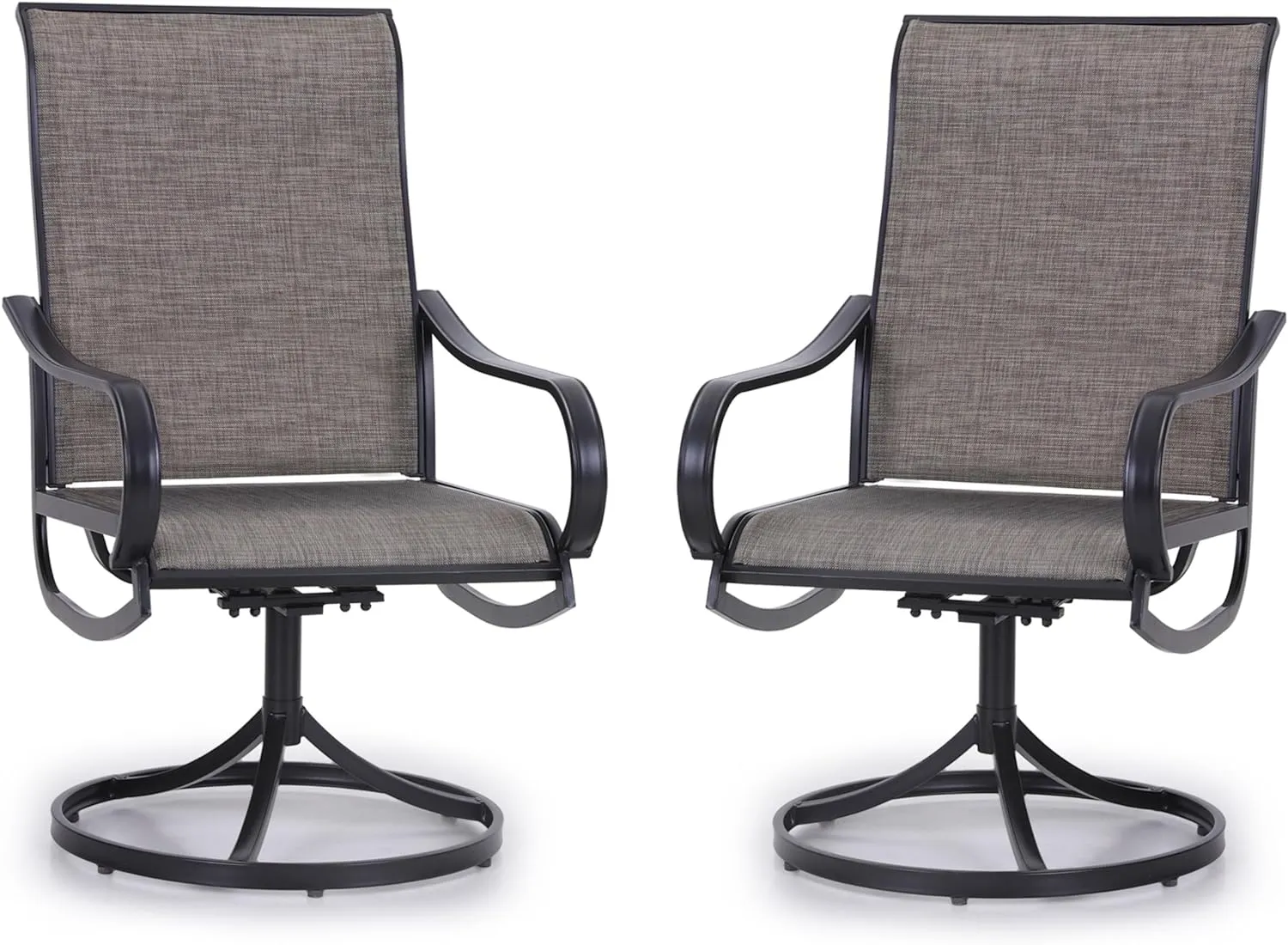PHI VILLA Patio Swivel Dining Chairs Set of 2, Outdoor Metal Chair with Textilene Mesh Fabric, Patio Chair with Armrest, Black Frame for Patio Deck Garden