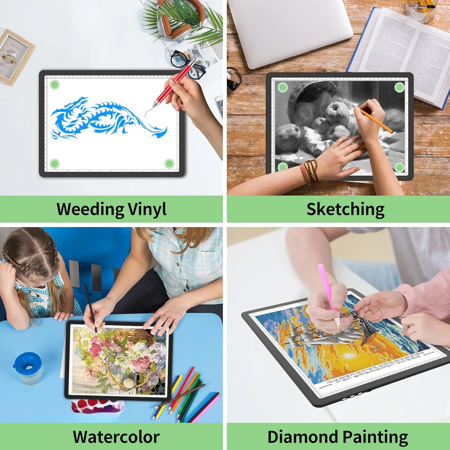 Phylosal Rechargeable A4 Light Pad with Carry Bag, Ultra-Thin Magnetic Tracing Light Box for Drawing, Diamond Art Painting Light Board with Side Button, Super Bright Light Table for Sketching (Black)