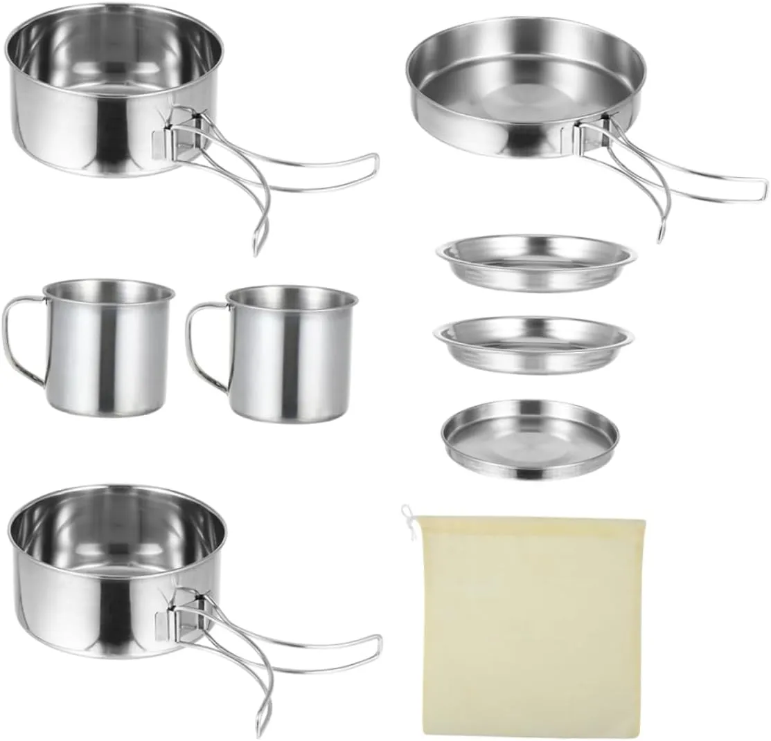 Picnic Cookware Set 8-Piece Titanium Camping Cooking Kit -in-one Outdoor Cooking Equipment for Hiking Mountaineering