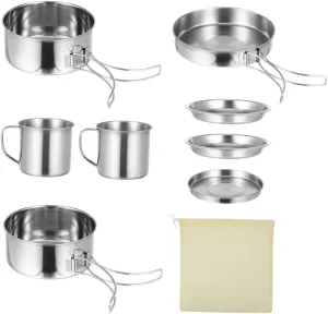 Picnic Cookware Set 8-Piece Titanium Camping Cooking Kit -in-one Outdoor Cooking Equipment for Hiking Mountaineering