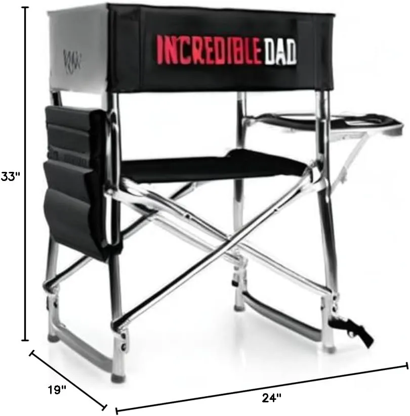 PICNIC TIME Disney Pixar The Incredibles Mr. Incredible Sports Chair with Side Table, Beach Chair, Camp Chair for Adults, (Black)
