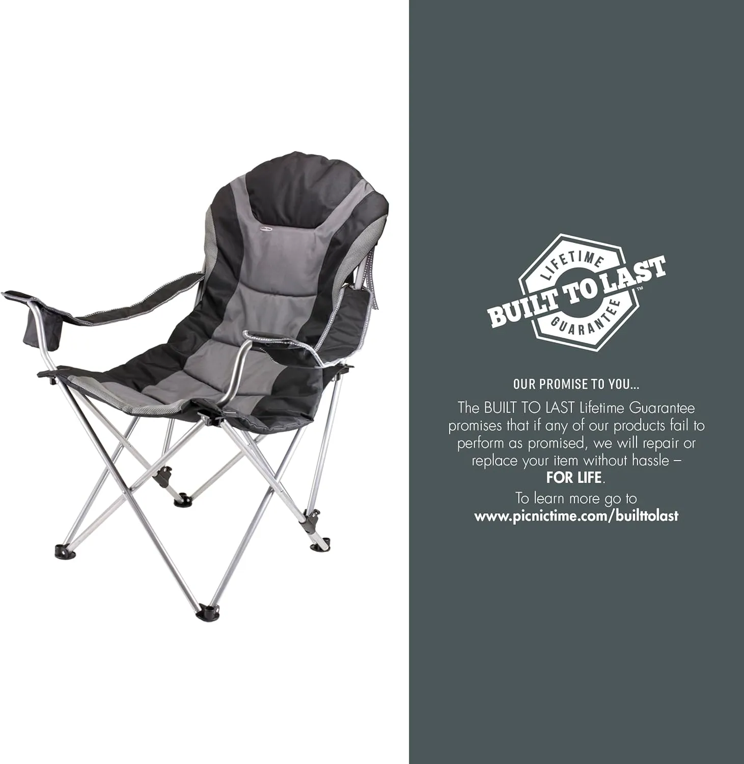 PICNIC TIME NHL Carolina Hurricanes Reclining Camp Chair, Beach Chair for Adults, Sports Chair with Carry Bag, (Black with Gray Accents)