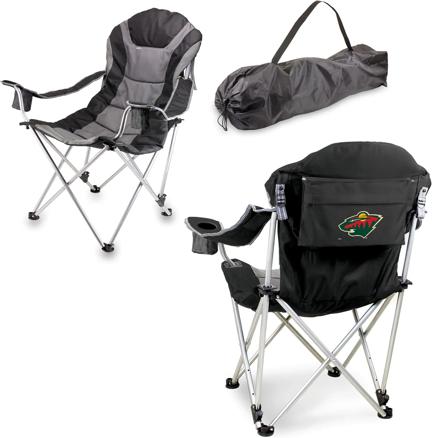PICNIC TIME NHL Carolina Hurricanes Reclining Camp Chair, Beach Chair for Adults, Sports Chair with Carry Bag, (Black with Gray Accents)