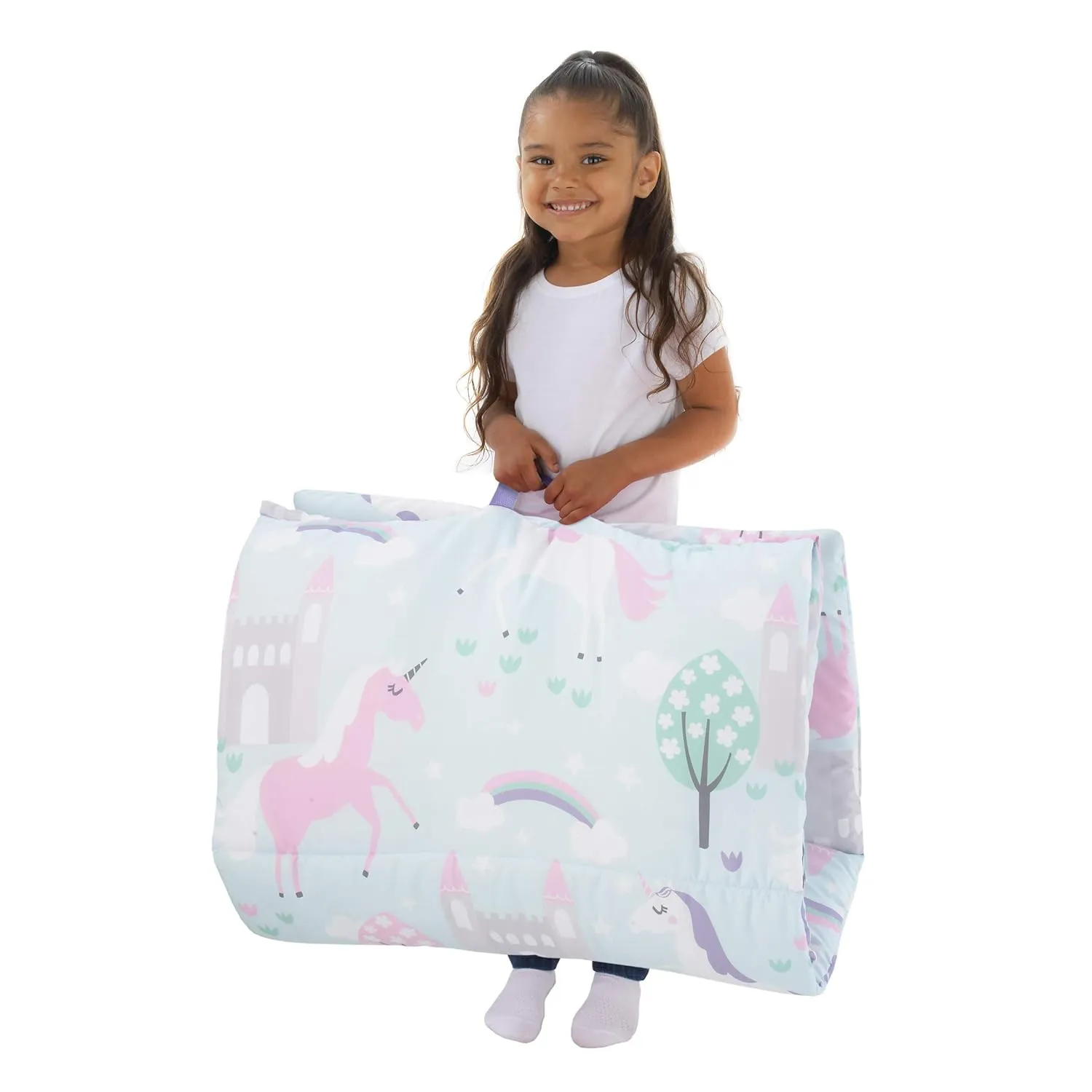 Pink, Light Blue and Lavender Unicorn Deluxe Easy Fold Nap Mat