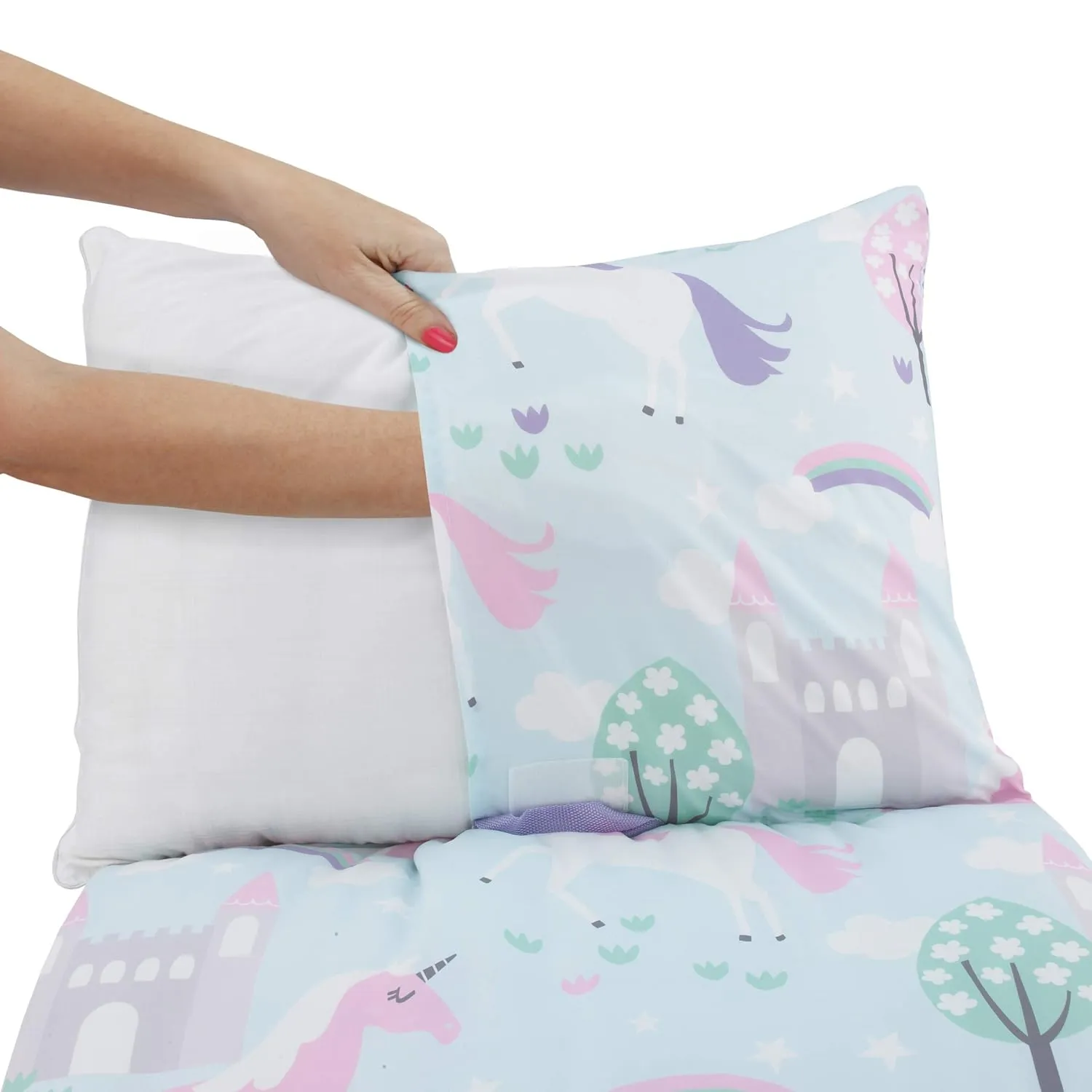 Pink, Light Blue and Lavender Unicorn Deluxe Easy Fold Nap Mat