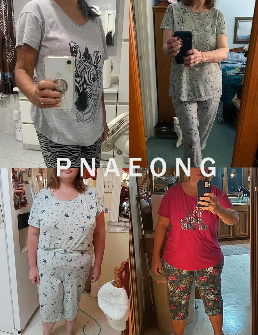 PNAEONG Women Pajama Set Sleepwear Tops with Capri Pants Casual and Fun Prints Pajama Sets