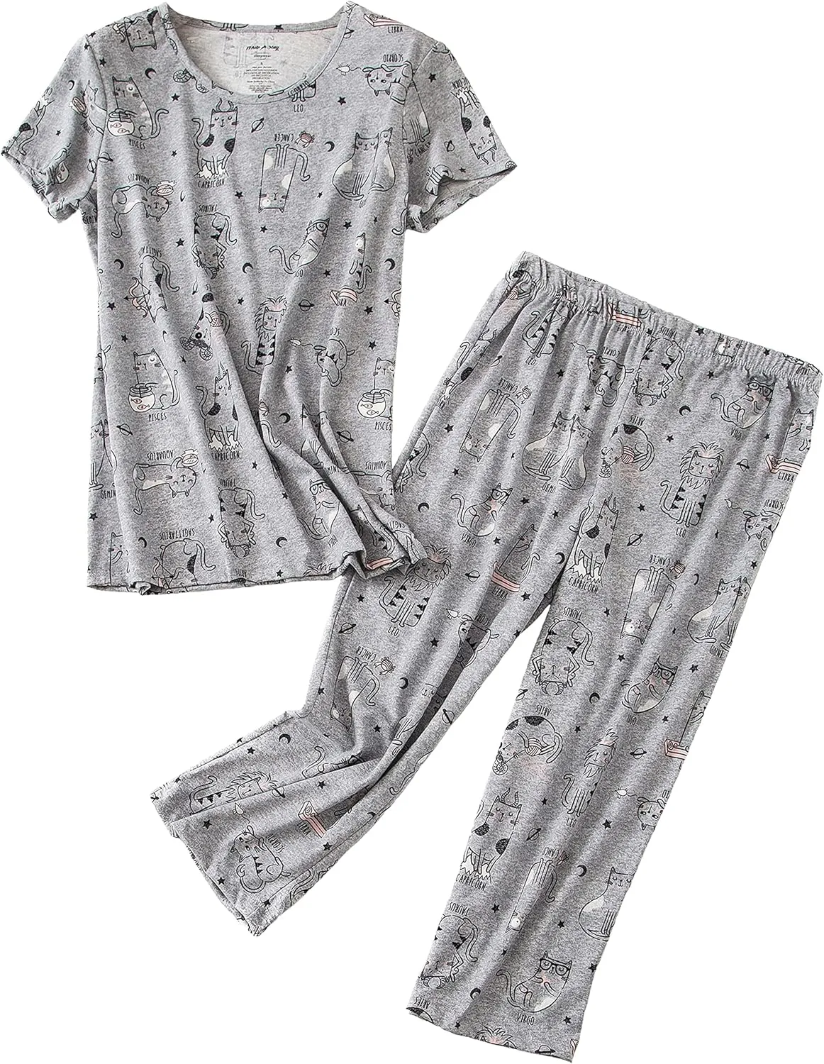PNAEONG Women Pajama Set Sleepwear Tops with Capri Pants Casual and Fun Prints Pajama Sets