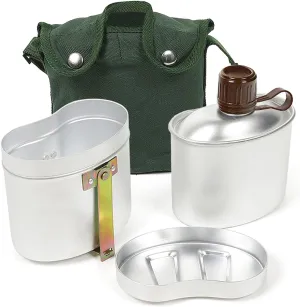 Portable Aluminum Canteen Set with Cup and Cover Outdoor Camping Cookware Mess Kit for Hiking Backpacking Picnic