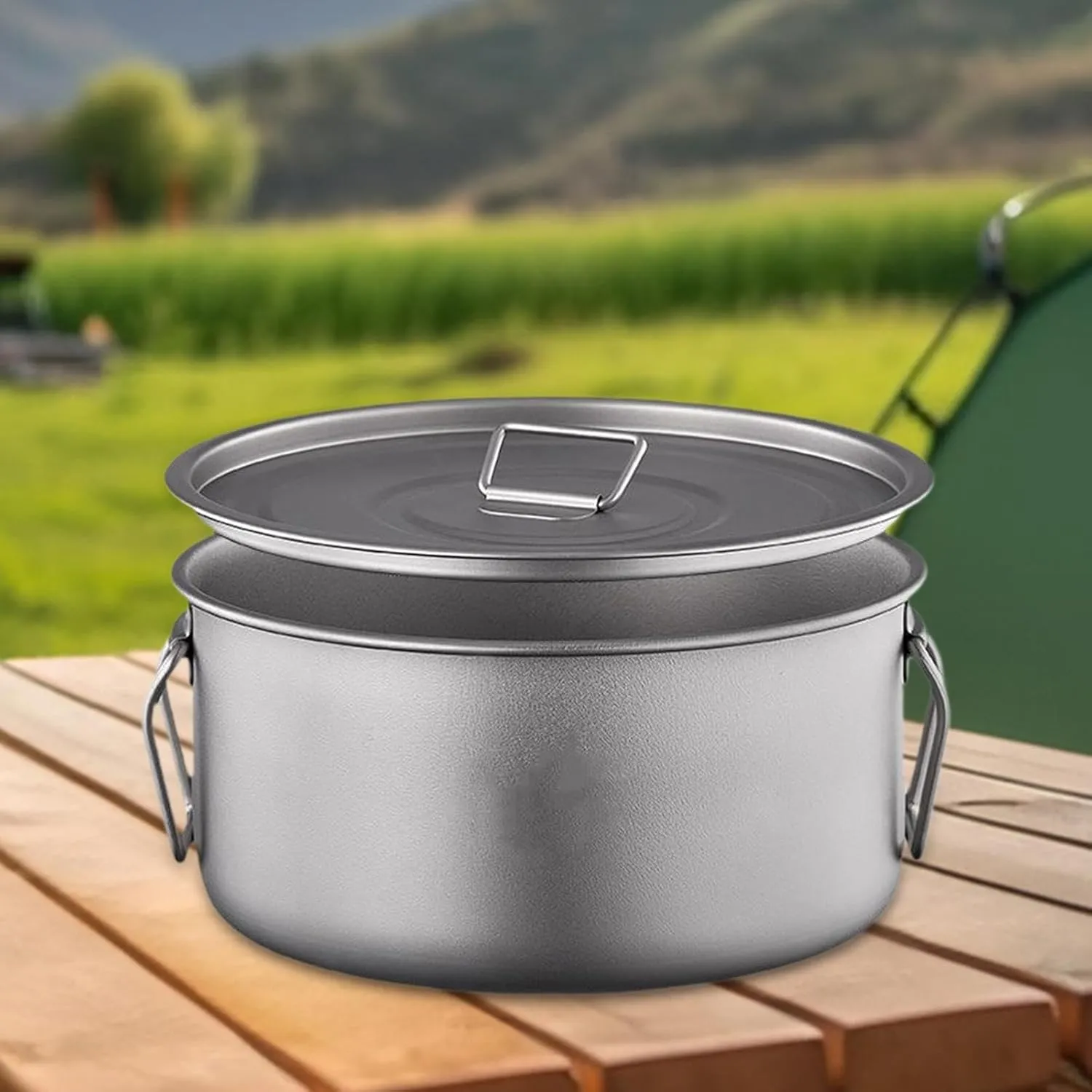 Portable Cooking Equipment Camping Pot with Lid 2200ml Camping Cookware Bowl with Lid Titanium Camping Mug for Picnic Cooking