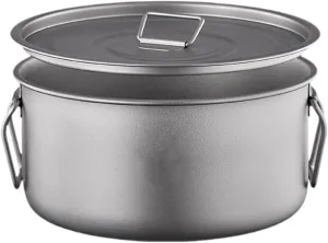Portable Cooking Equipment Camping Pot with Lid 2200ml Camping Cookware Bowl with Lid Titanium Camping Mug for Picnic Cooking