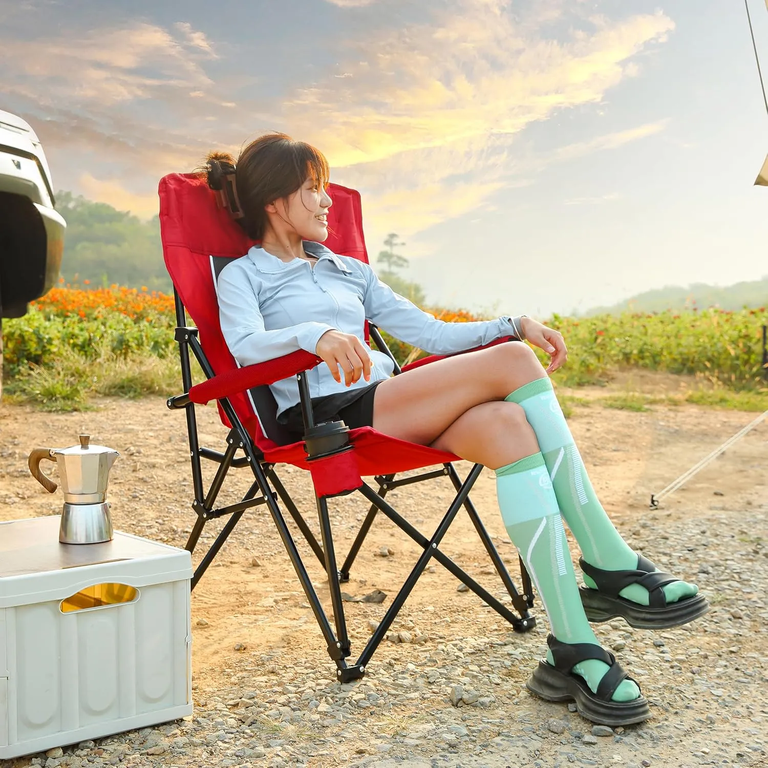 Portable Folding Camping Chair, High Back Design, 250 lbs Capacity, Cup Holder, Red (red)