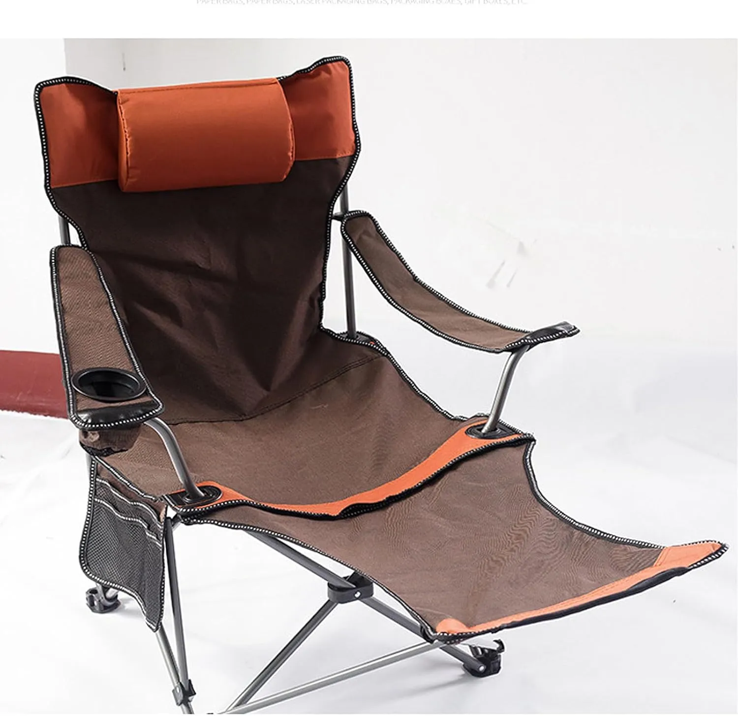 Portable Folding Outdoor Chair Beach Recliner Lightweight Wide Seat Comfortable Soft Padded 120KG Capacity Footrest Cup Holder Side Pocket for Camping Picnic Garden-Grey