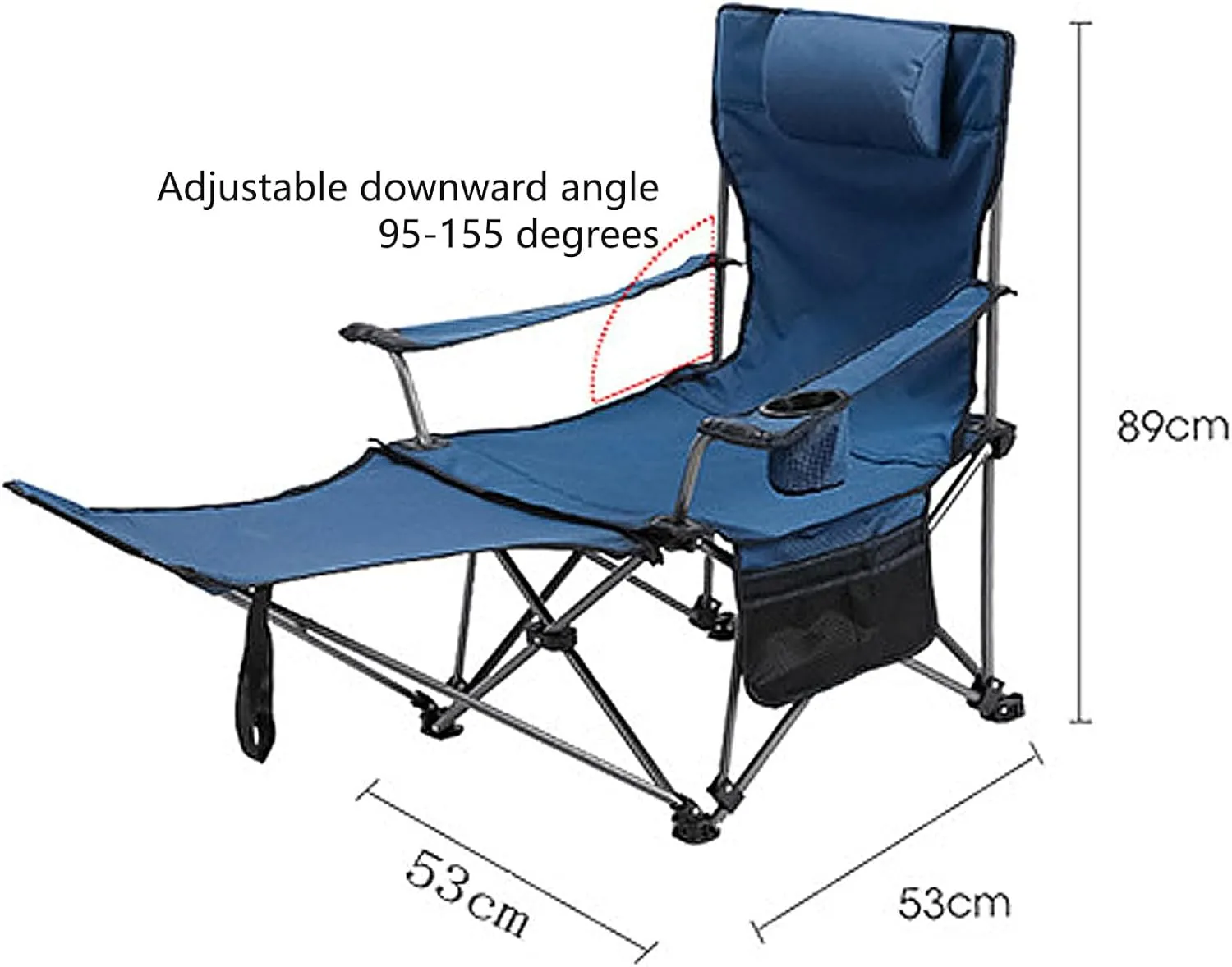 Portable Folding Outdoor Chair Beach Recliner Lightweight Wide Seat Comfortable Soft Padded 120KG Capacity Footrest Cup Holder Side Pocket for Camping Picnic Garden-Grey