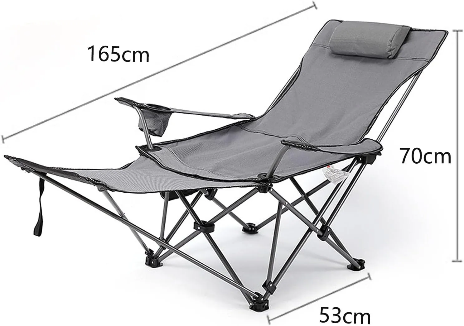 Portable Folding Outdoor Chair Beach Recliner Lightweight Wide Seat Comfortable Soft Padded 120KG Capacity Footrest Cup Holder Side Pocket for Camping Picnic Garden-Grey