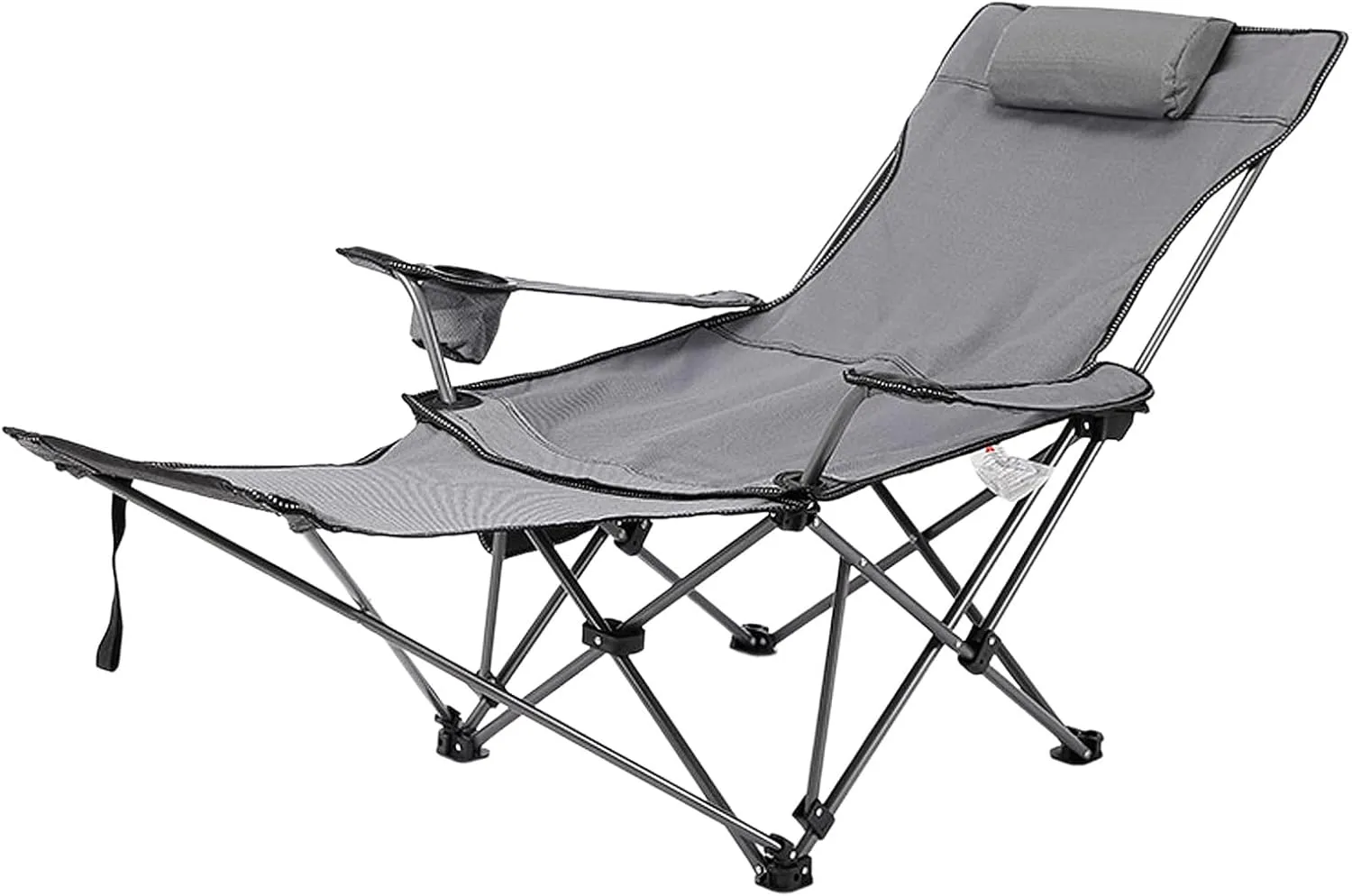 Portable Folding Outdoor Chair Beach Recliner Lightweight Wide Seat Comfortable Soft Padded 120KG Capacity Footrest Cup Holder Side Pocket for Camping Picnic Garden-Grey