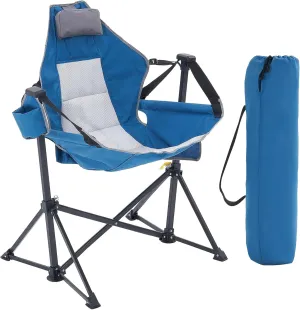 Portable Hammock Camping Chair, Folding 300lbs Capacity Rocking Chair with Cup Holder, Storage Bag, Headrest & Adjustable Backrest Swing Chair for Camping, Hiking, Park & Backyard