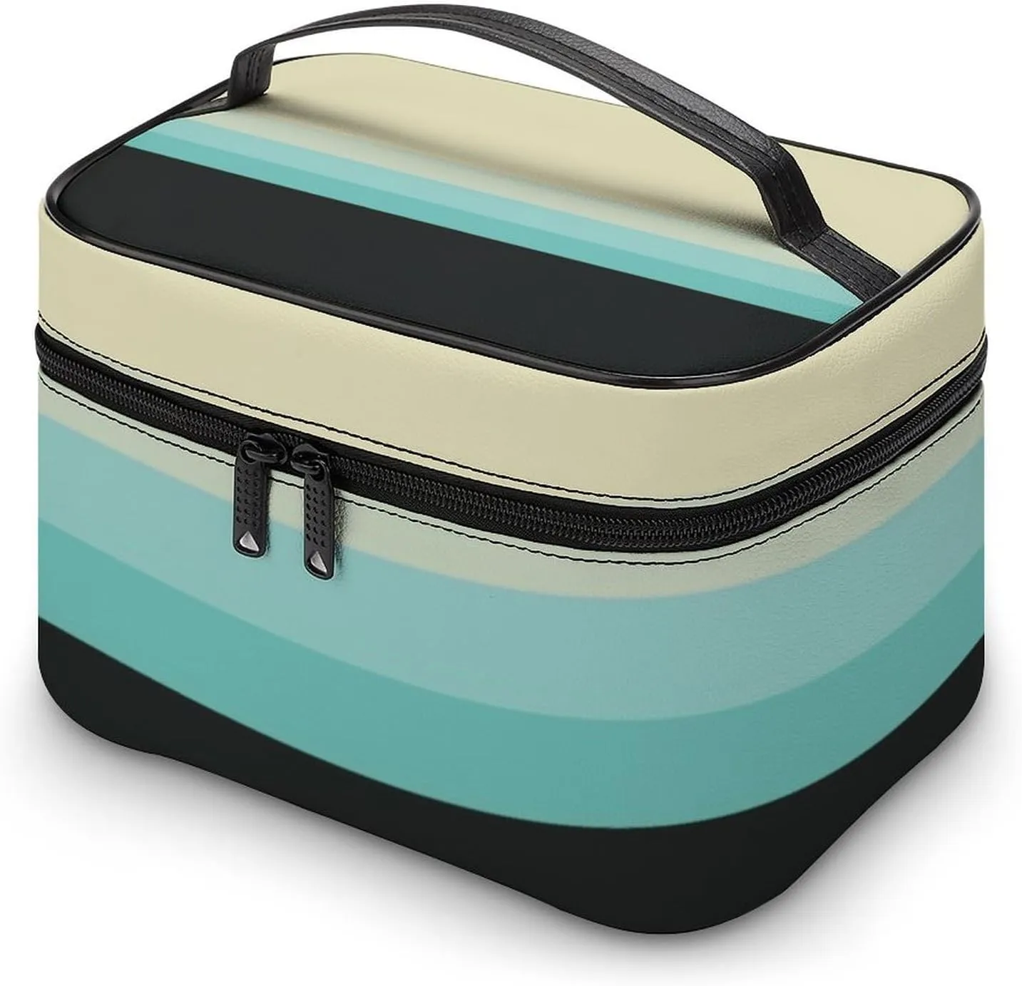 Portable Make Bag, Beige Grey Blue Black Stripes Cosmetic Case Portable Cosmetic Portable Organizer for Men & Women