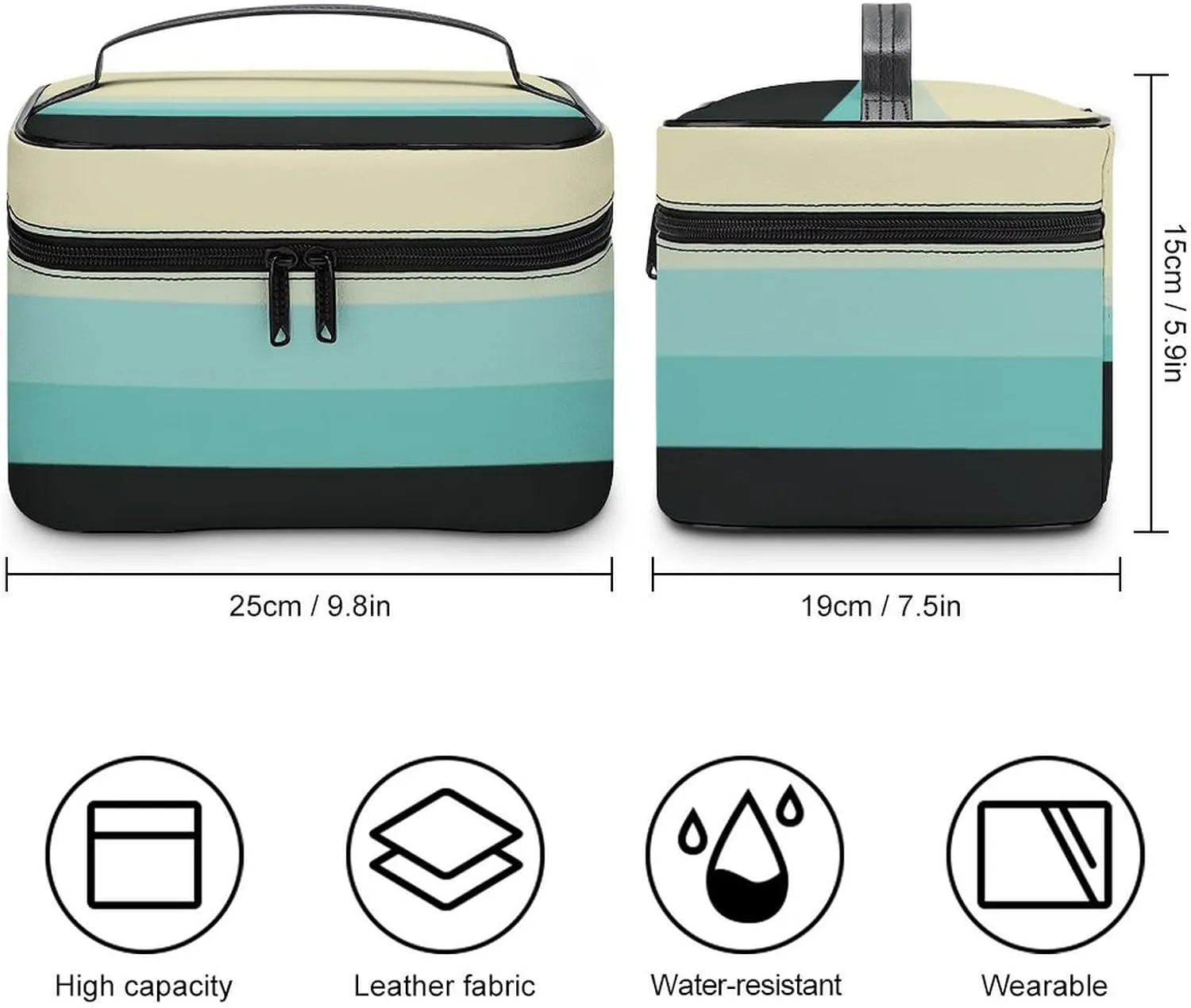 Portable Make Bag, Beige Grey Blue Black Stripes Cosmetic Case Portable Cosmetic Portable Organizer for Men & Women
