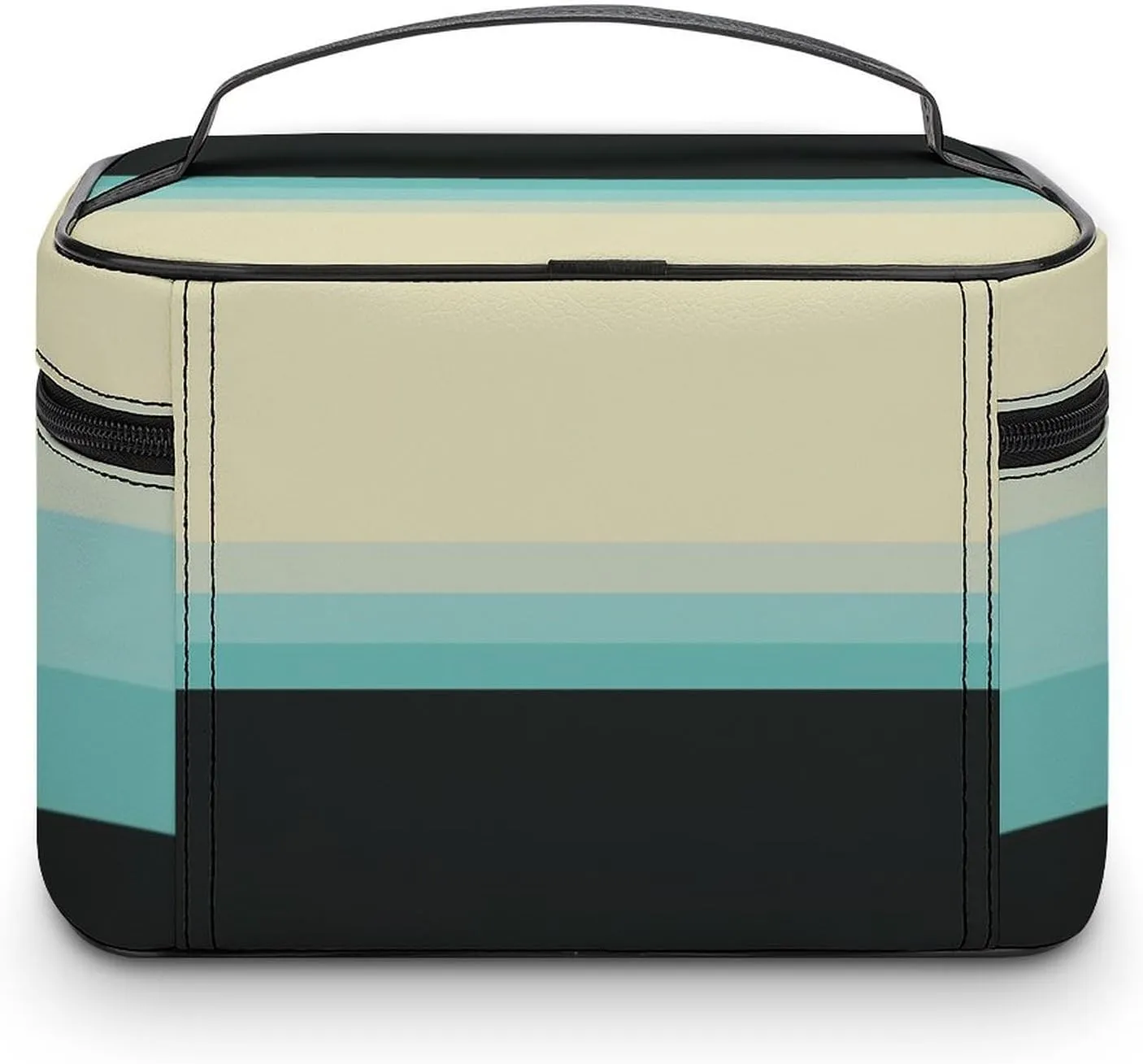 Portable Make Bag, Beige Grey Blue Black Stripes Cosmetic Case Portable Cosmetic Portable Organizer for Men & Women