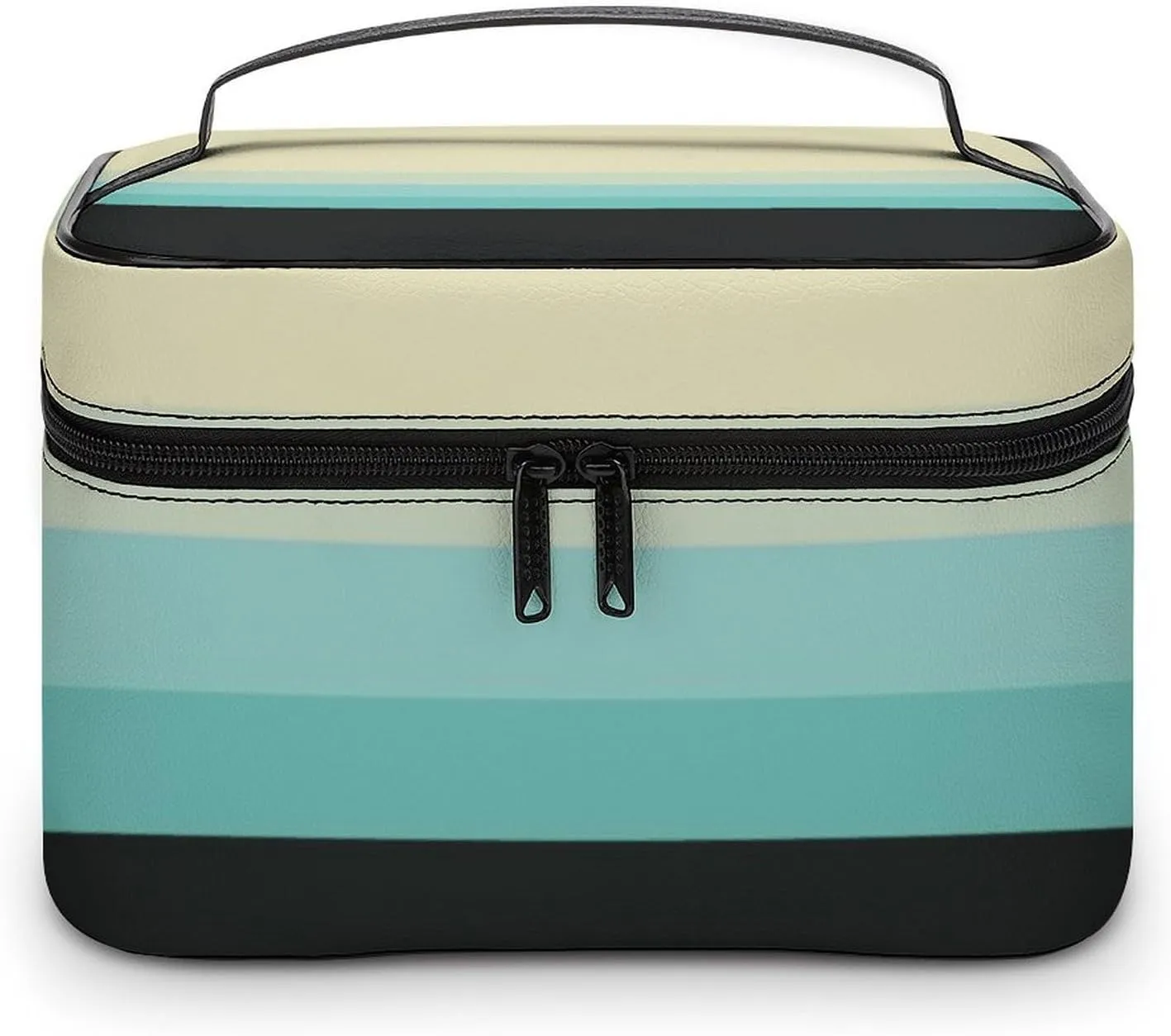 Portable Make Bag, Beige Grey Blue Black Stripes Cosmetic Case Portable Cosmetic Portable Organizer for Men & Women