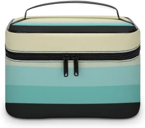 Portable Make Bag, Beige Grey Blue Black Stripes Cosmetic Case Portable Cosmetic Portable Organizer for Men & Women