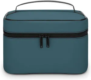 Portable Make Bag, Stylish Solid Color Vintage Blue Cosmetic Case Portable Cosmetic Portable Organizer for Men & Women