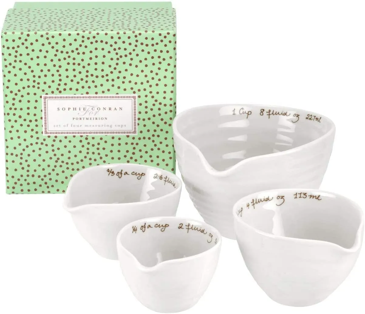 Portmeirion Sophie Conran White Measuring Cups | Set of 4 Measuring Cups for Kitchen and Baking in Assorted Sizes | Made from Fine Porcelain | Dishwasher Safe