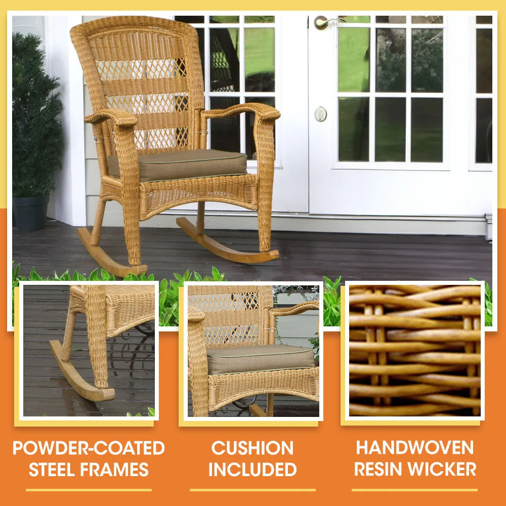 Portside Plantation Wicker Rocking Chair and Side Table