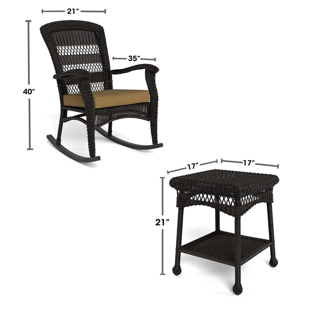 Portside Plantation Wicker Rocking Chair and Side Table