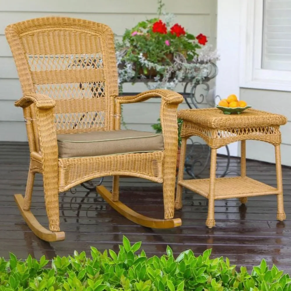 Portside Plantation Wicker Rocking Chair and Side Table
