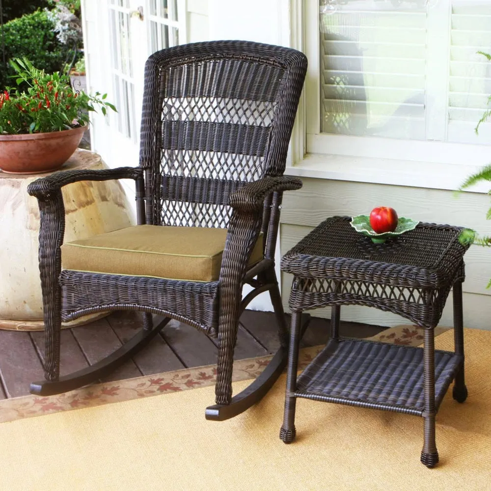 Portside Plantation Wicker Rocking Chair and Side Table