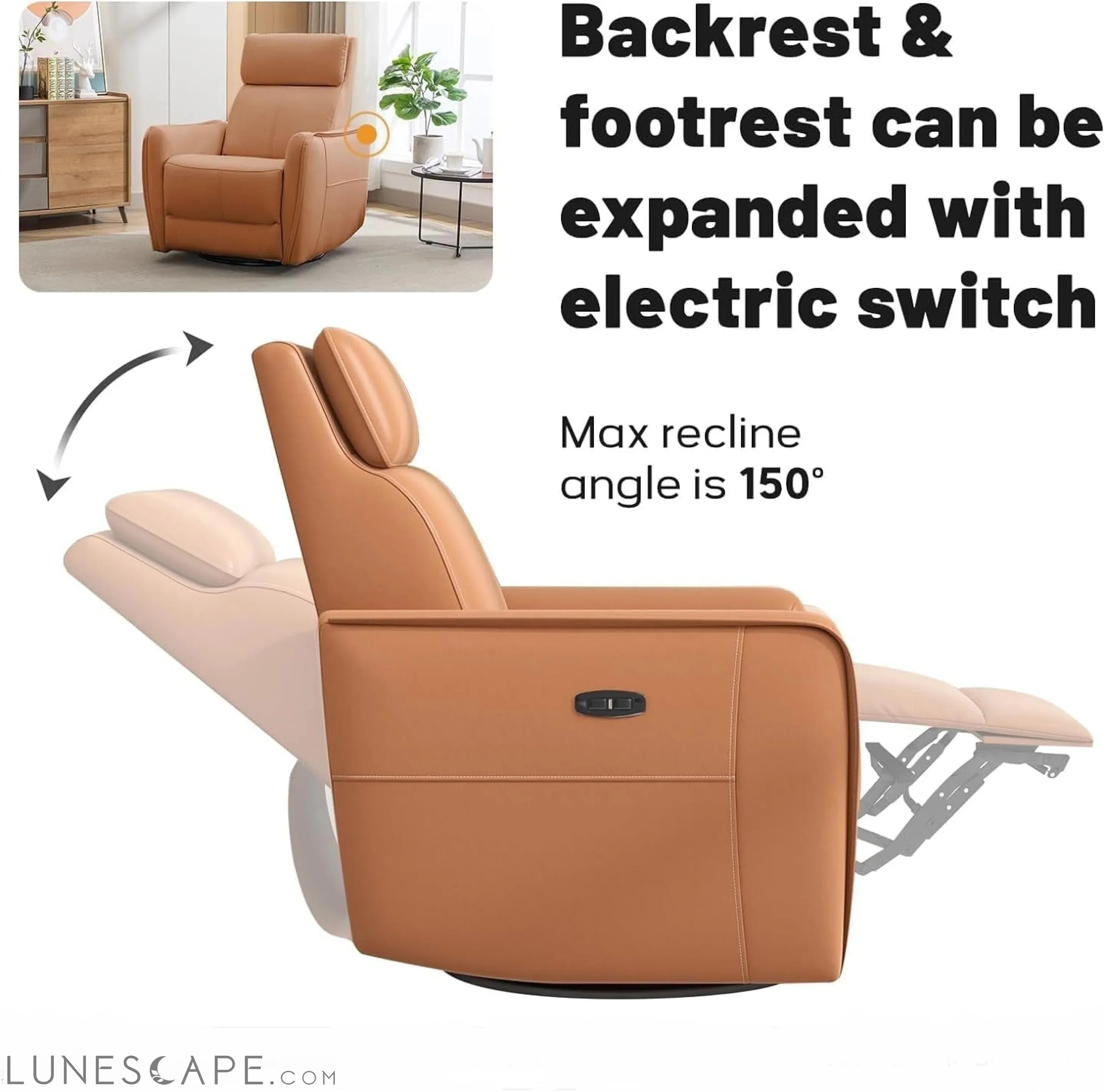 Power Rocker Recliner Chair with USB Port, Electric 270° Swivel Glider