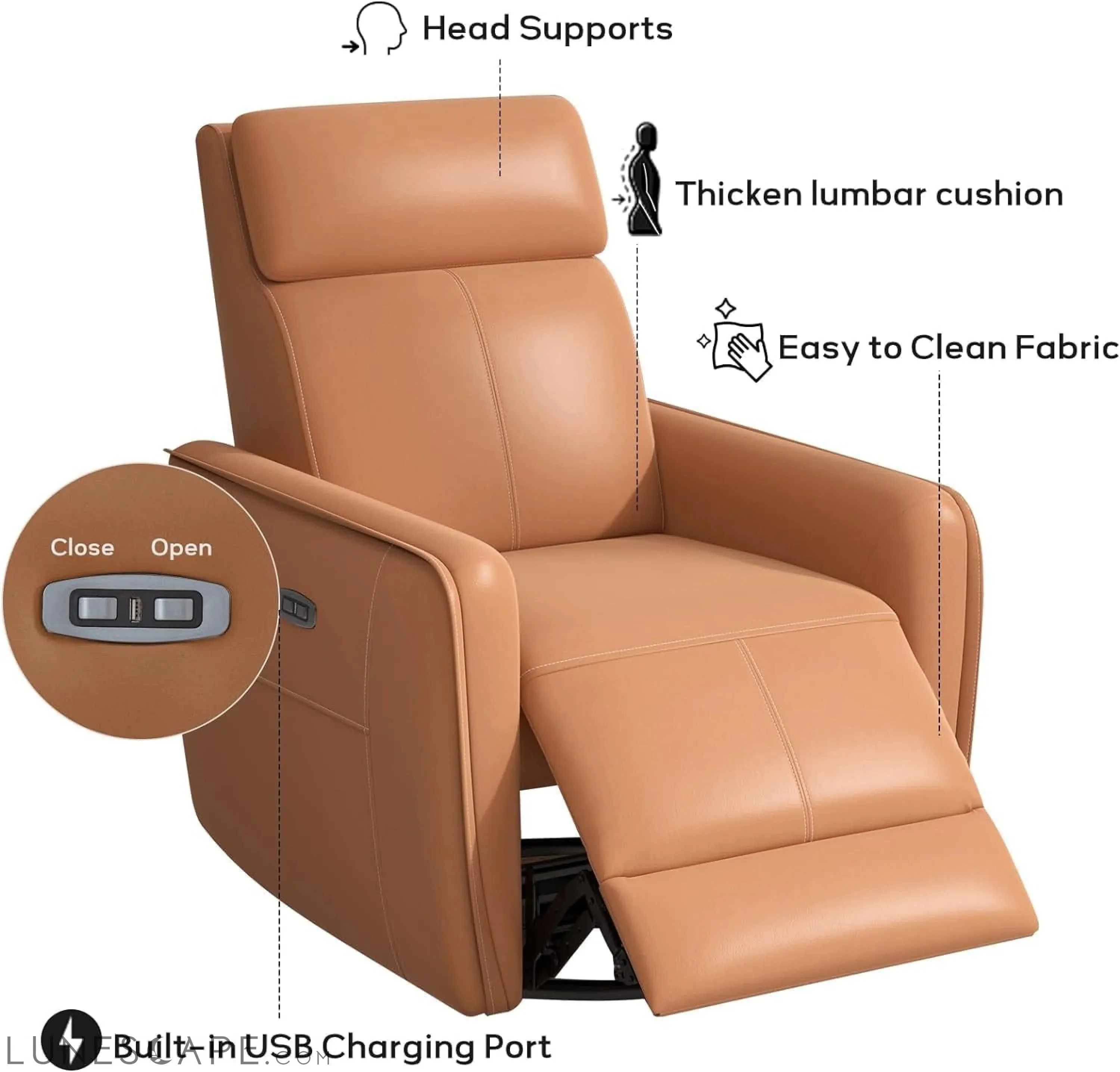 Power Rocker Recliner Chair with USB Port, Electric 270° Swivel Glider