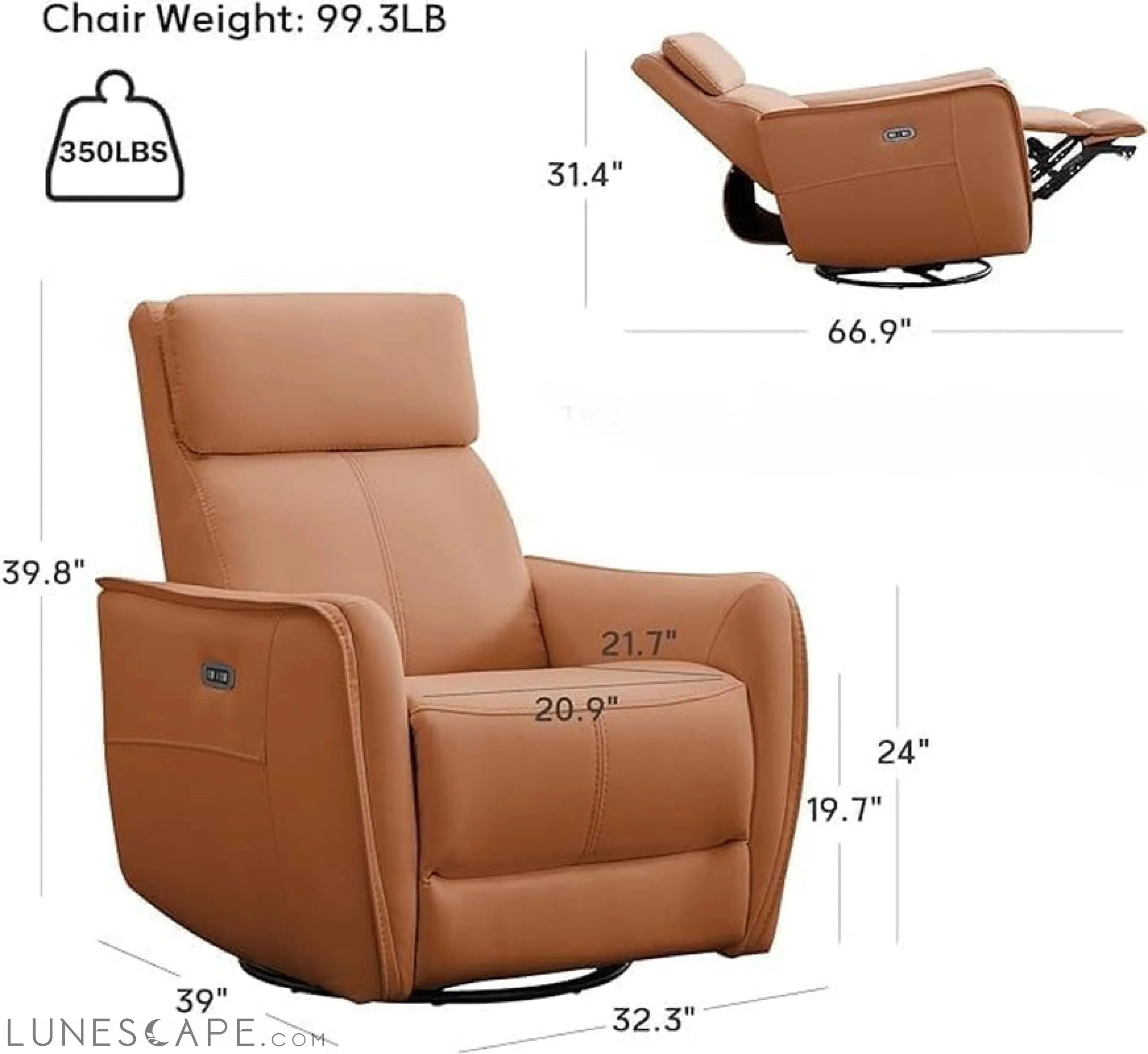 Power Rocker Recliner Chair with USB Port, Electric 270° Swivel Glider