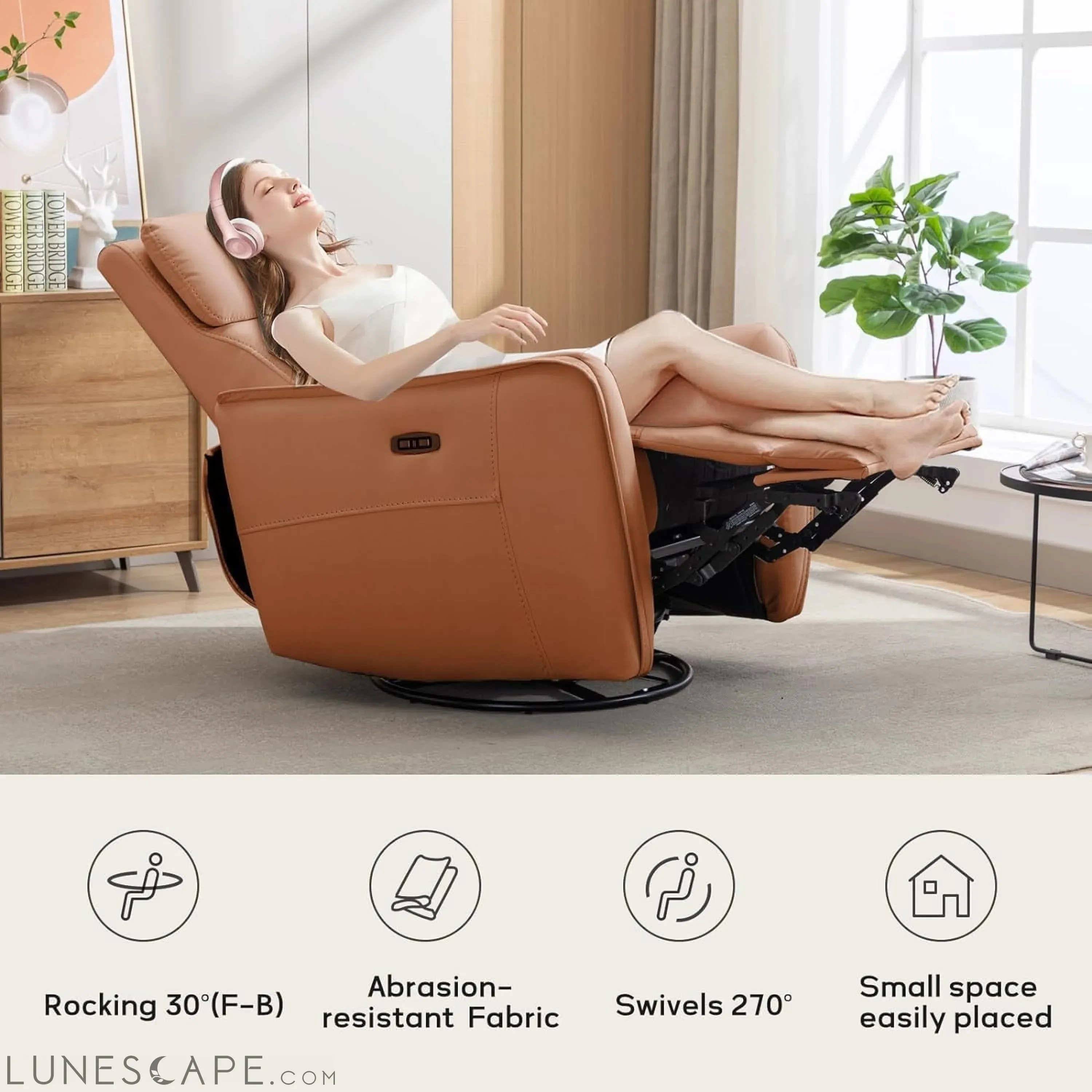 Power Rocker Recliner Chair with USB Port, Electric 270° Swivel Glider