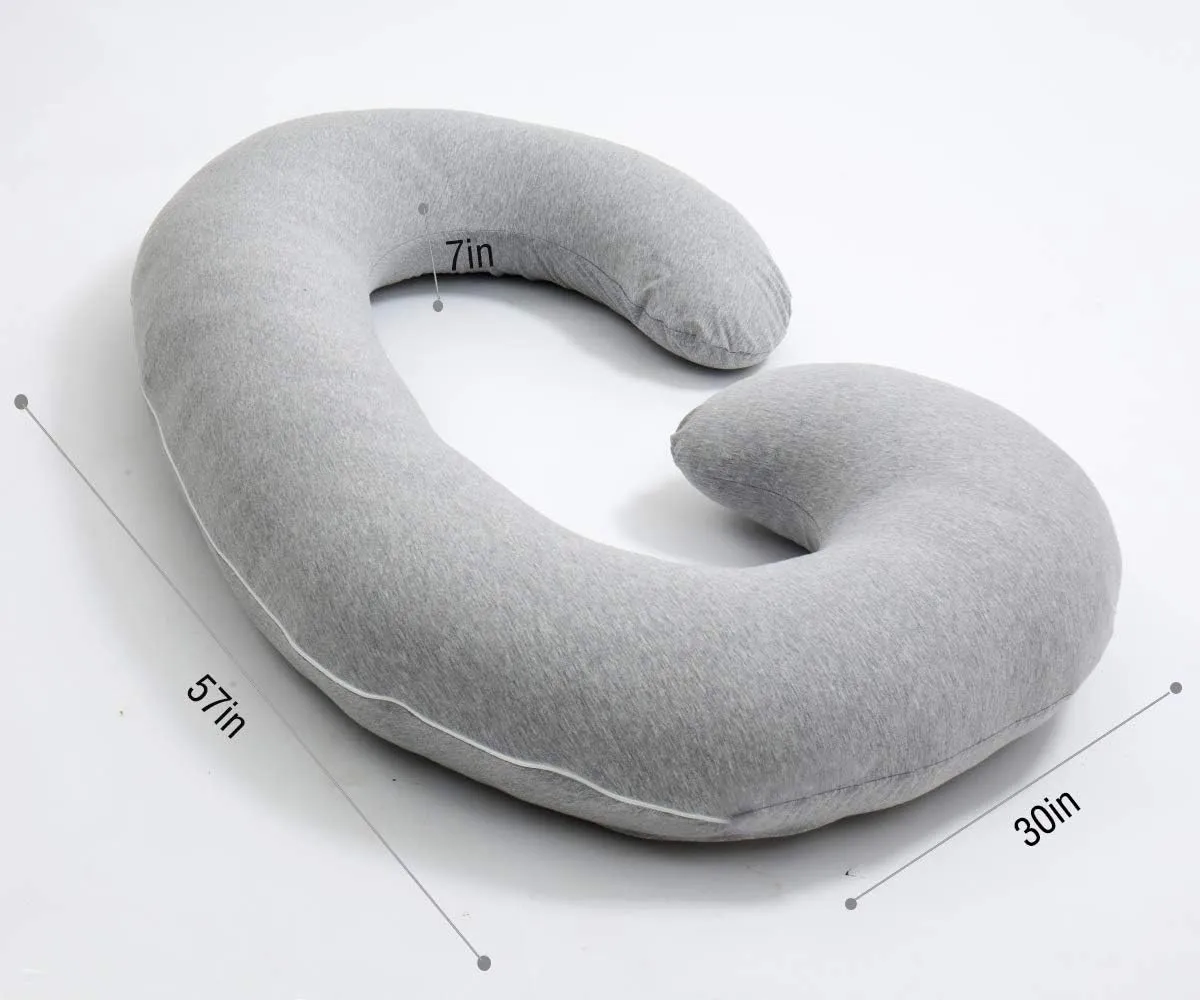 Pregnancy Pillow, C Shaped Full Body Pillow for Maternity Support, Pregnant Women Sleeping Pillow with Jersey Cover (Light Grey)