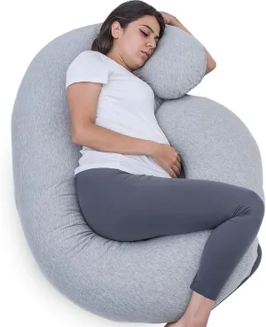Pregnancy Pillow, C Shaped Full Body Pillow for Maternity Support, Pregnant Women Sleeping Pillow with Jersey Cover (Light Grey)