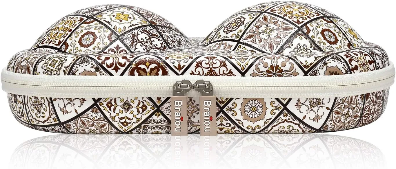 Premium Bra Case Lingerie Travel Bag Zip Underwear Organizer Bag for A-DD Cup (Brown Plaid)