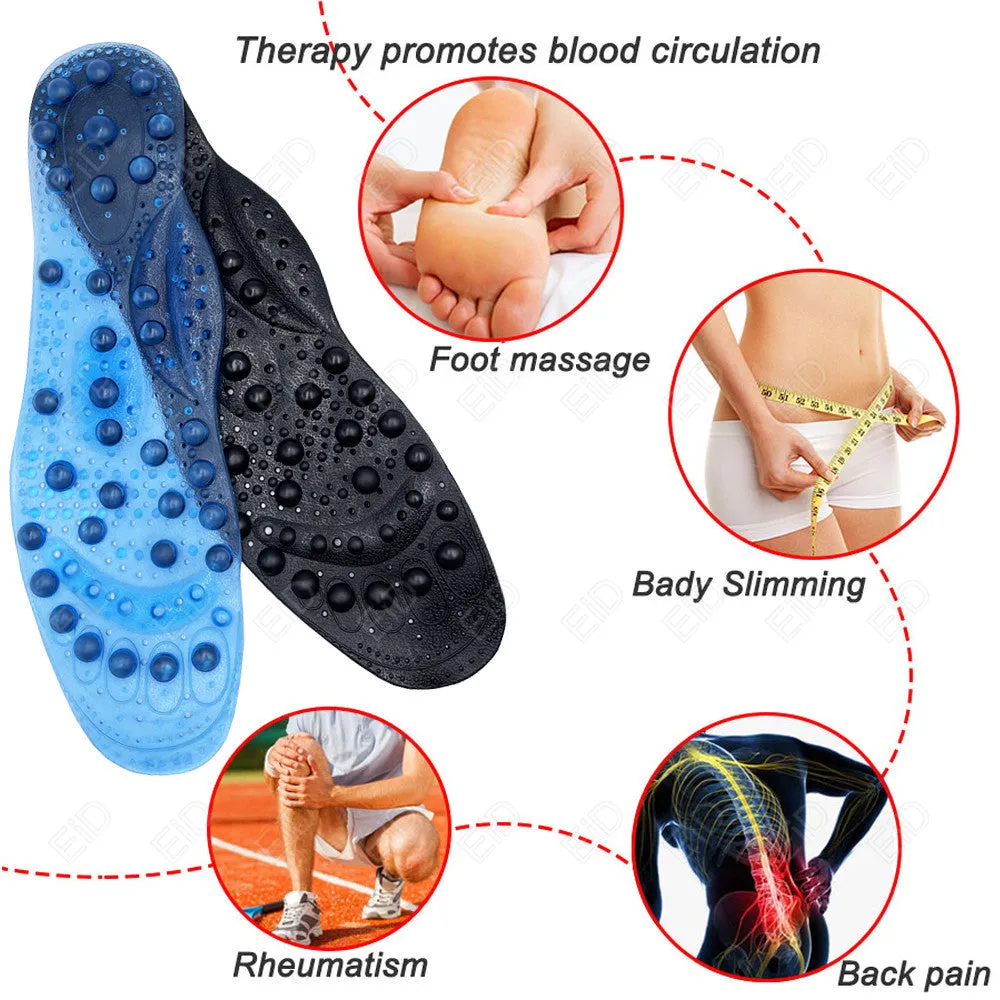 Premium Foot Acupressure Insoles with 68 Magnet Therapy – Breathable Sports Cushion Inserts for Body Detox, Pain Relief, and Improved Circulation – Available in Transparent, Blue, Black Sizes S/L