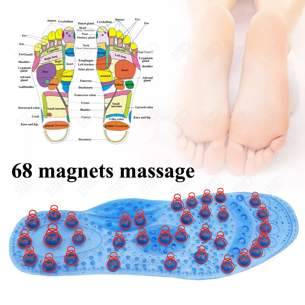 Premium Foot Acupressure Insoles with 68 Magnet Therapy – Breathable Sports Cushion Inserts for Body Detox, Pain Relief, and Improved Circulation – Available in Transparent, Blue, Black Sizes S/L