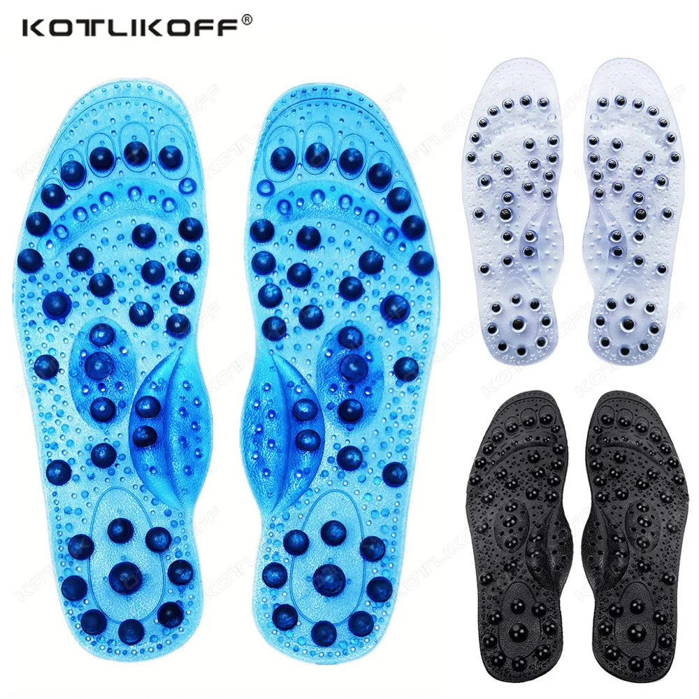 Premium Foot Acupressure Insoles with 68 Magnet Therapy – Breathable Sports Cushion Inserts for Body Detox, Pain Relief, and Improved Circulation – Available in Transparent, Blue, Black Sizes S/L
