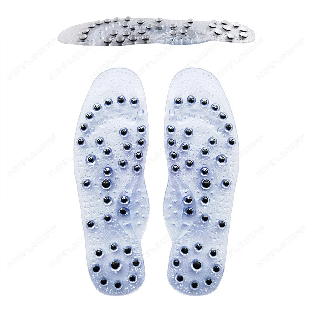 Premium Foot Acupressure Insoles with 68 Magnet Therapy – Breathable Sports Cushion Inserts for Body Detox, Pain Relief, and Improved Circulation – Available in Transparent, Blue, Black Sizes S/L